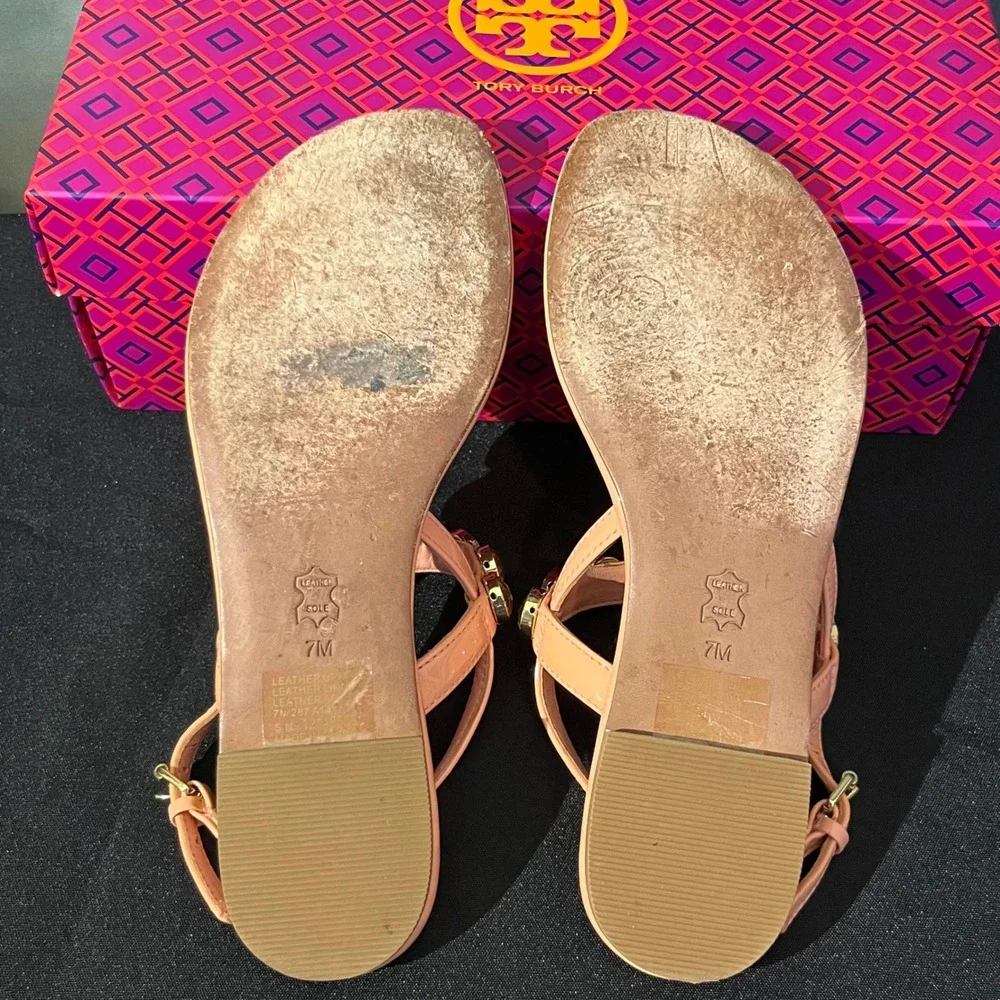 Tory Burch Mariah Flat Thong Sandals Sorbet Pink Patent‎ Crystal Womens 7